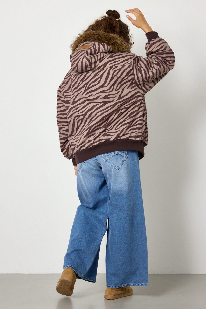 【UNISEX】FUR HOODED ワークジャケット 柄BRN L