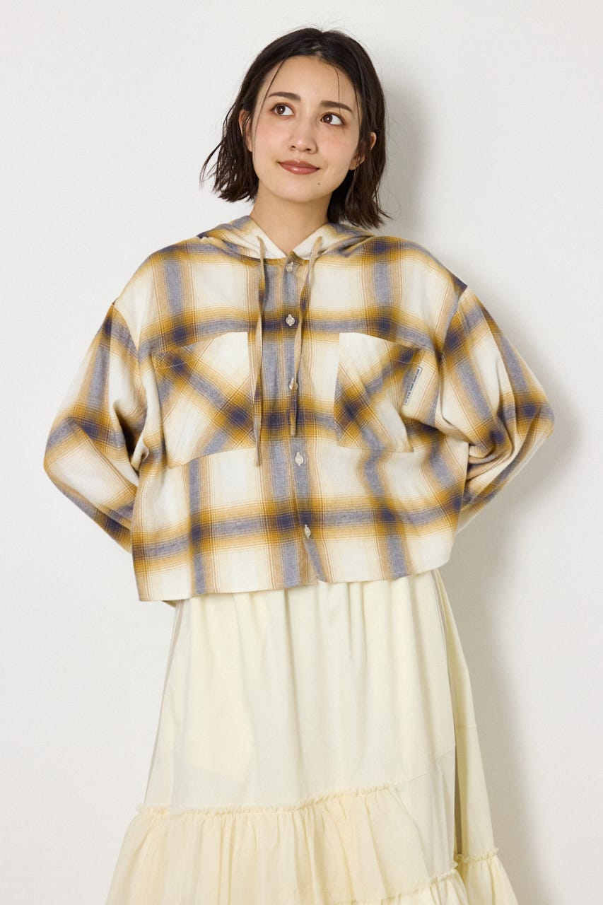 【UNISEX】フーディーチェックシャツ 柄BEG L