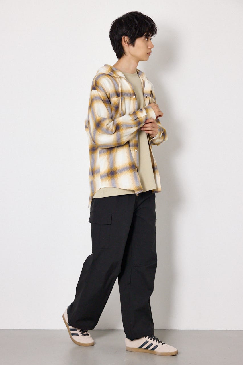 【UNISEX】フーディーチェックシャツ 柄BEG L