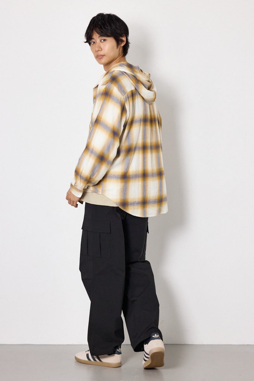 【UNISEX】フーディーチェックシャツ 柄BEG L