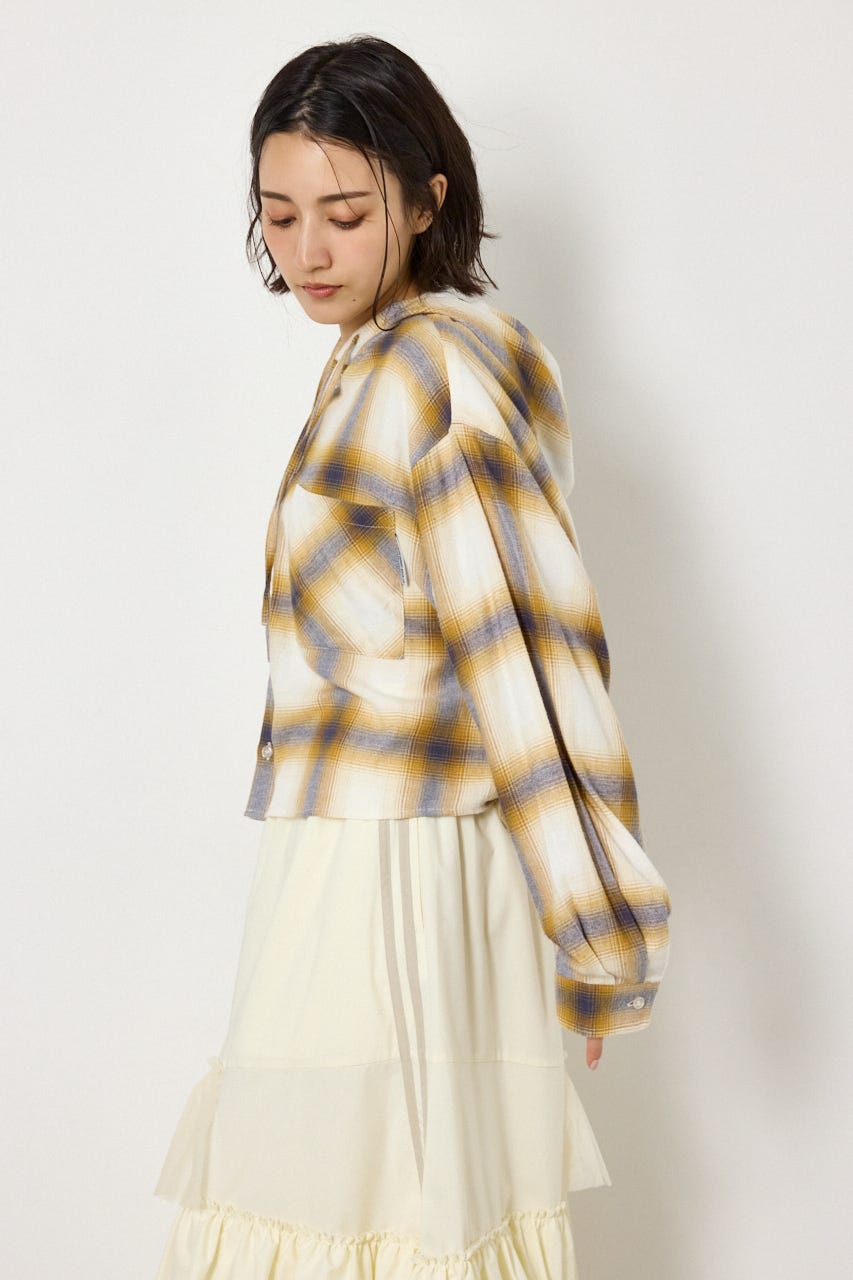 【UNISEX】フーディーチェックシャツ 柄BEG L