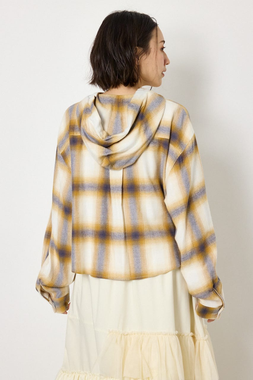 【UNISEX】フーディーチェックシャツ 柄BEG L