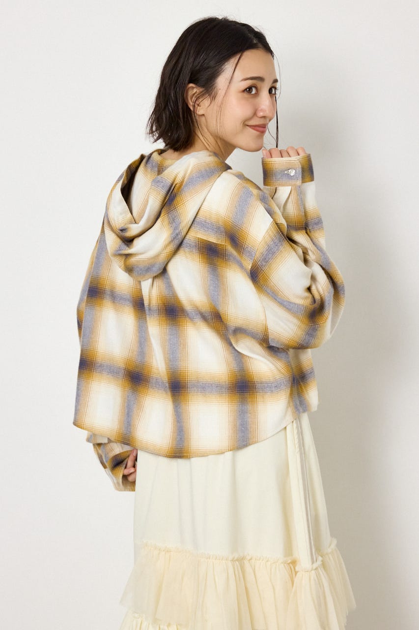 【UNISEX】フーディーチェックシャツ 柄BEG L