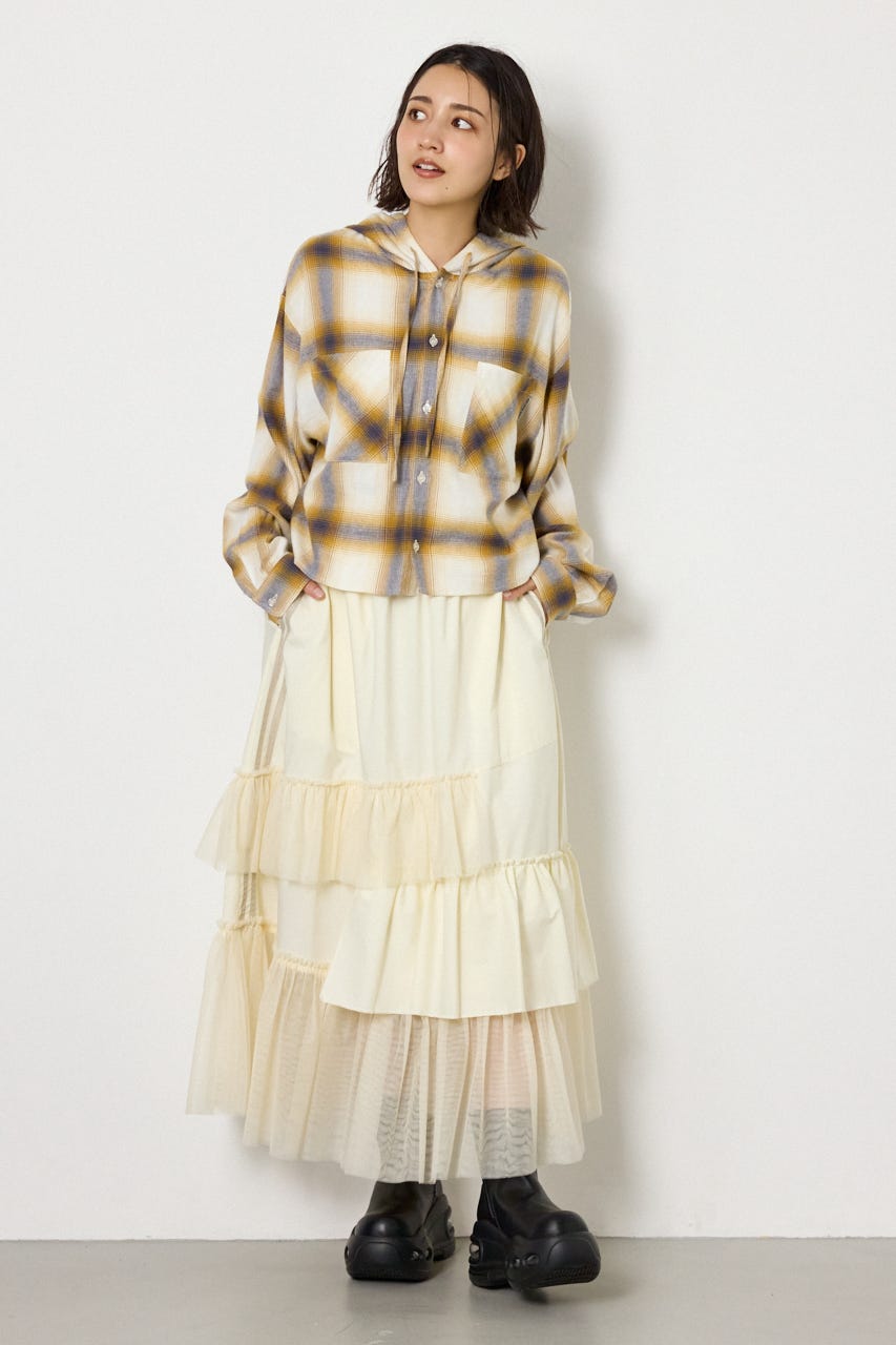 【UNISEX】フーディーチェックシャツ 柄BEG L