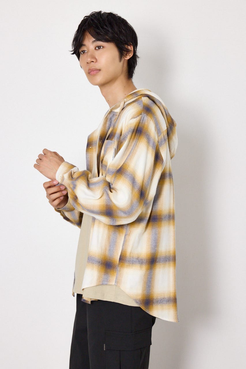 【UNISEX】フーディーチェックシャツ 柄BEG L