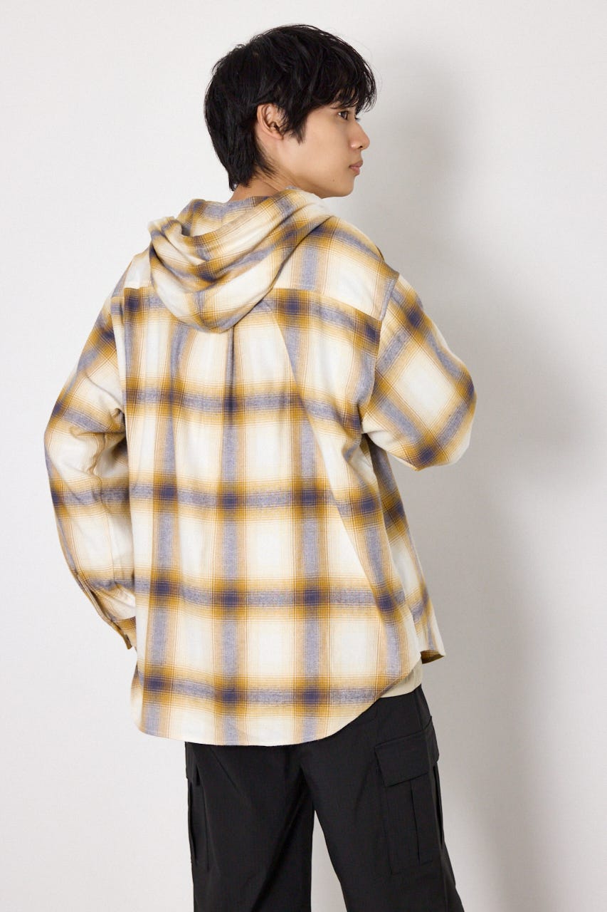【UNISEX】フーディーチェックシャツ 柄BEG L