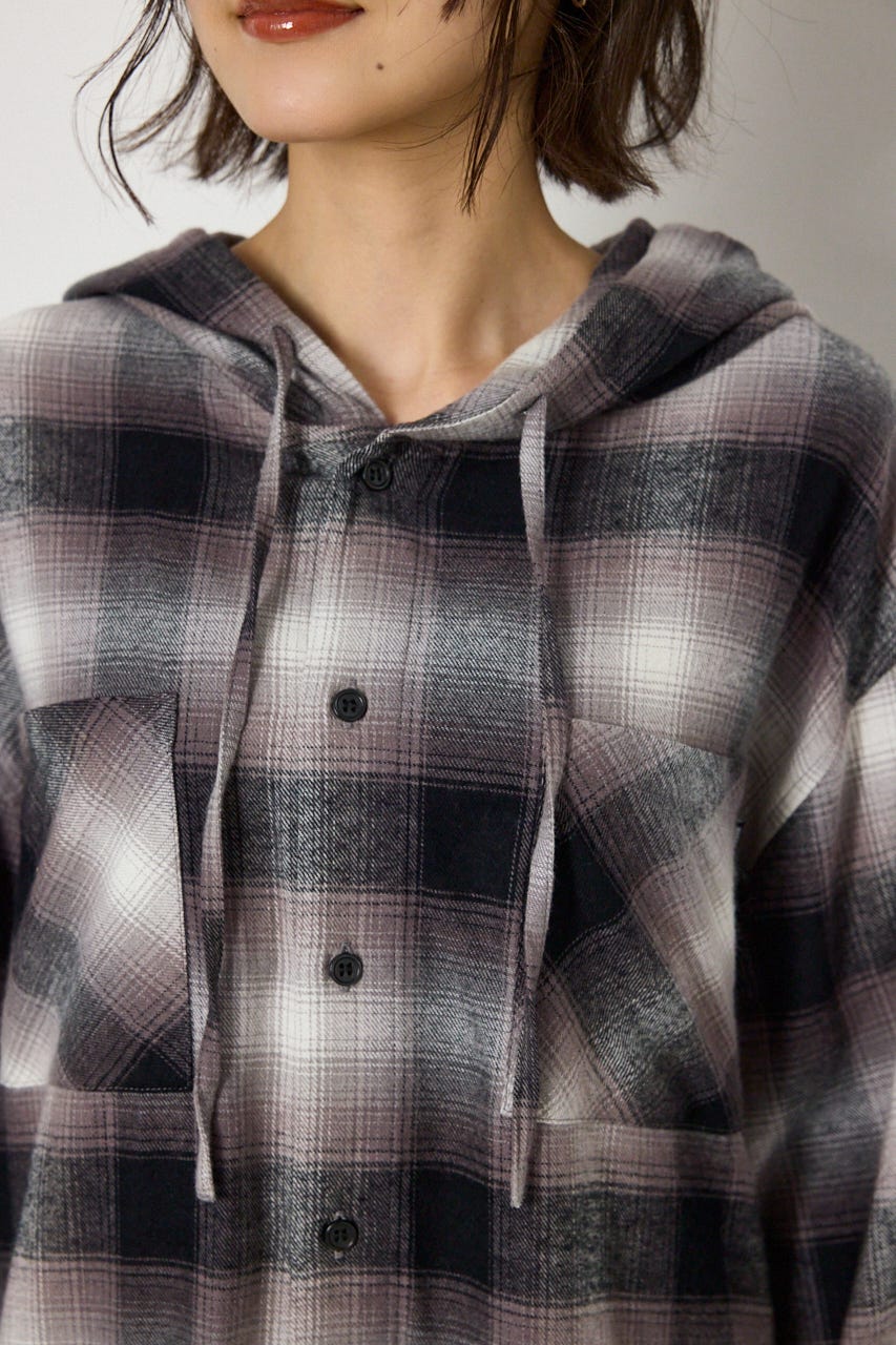 【UNISEX】フーディーチェックシャツ 柄BLK M