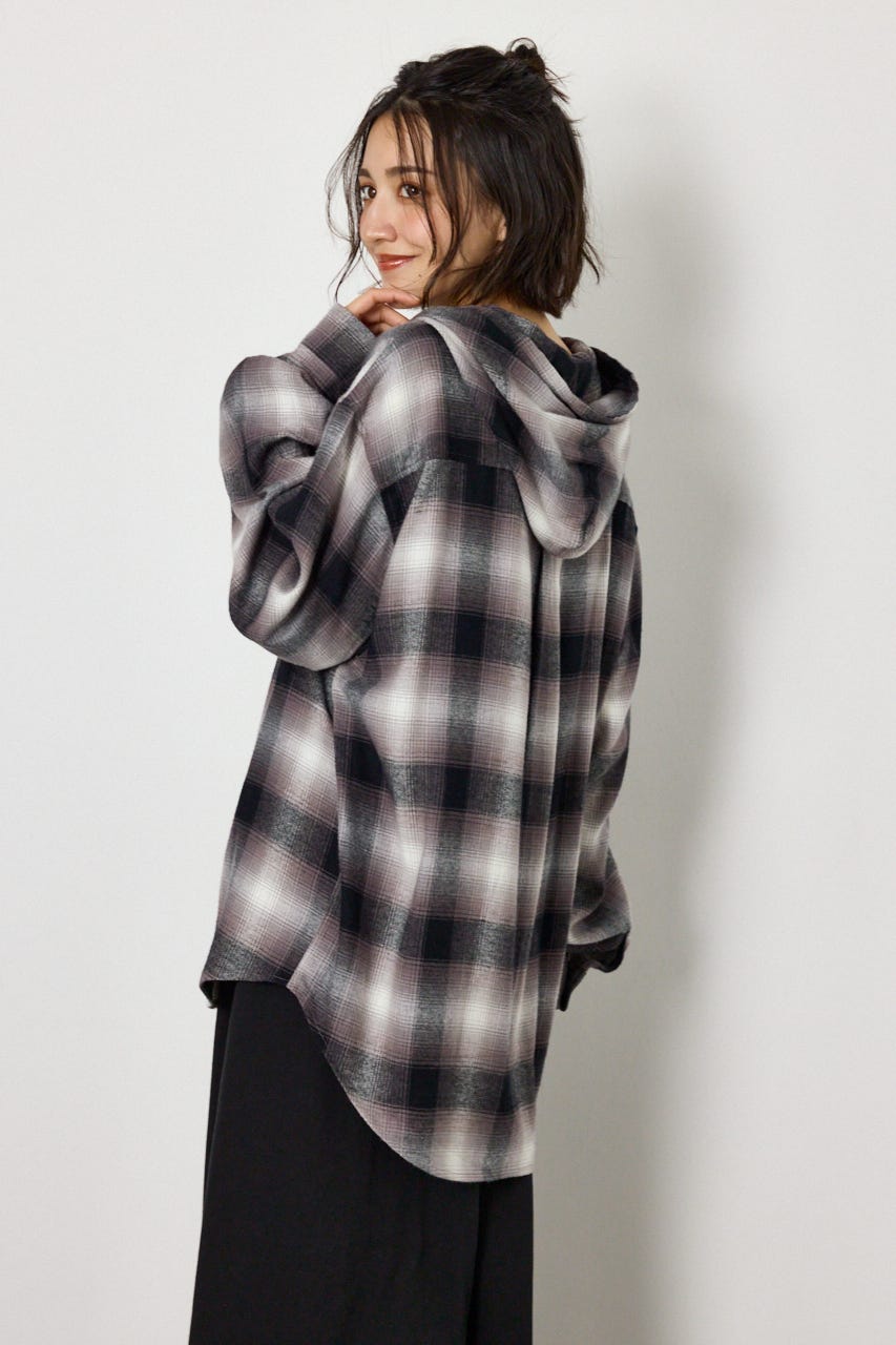 【UNISEX】フーディーチェックシャツ 柄BLK M