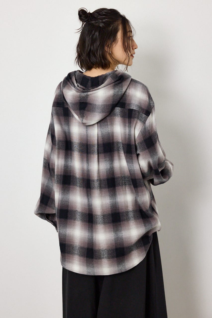 【UNISEX】フーディーチェックシャツ 柄BLK M