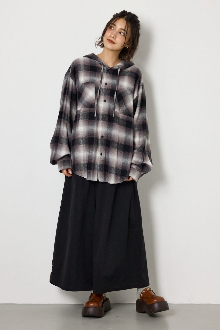 【UNISEX】フーディーチェックシャツ 柄BLK M