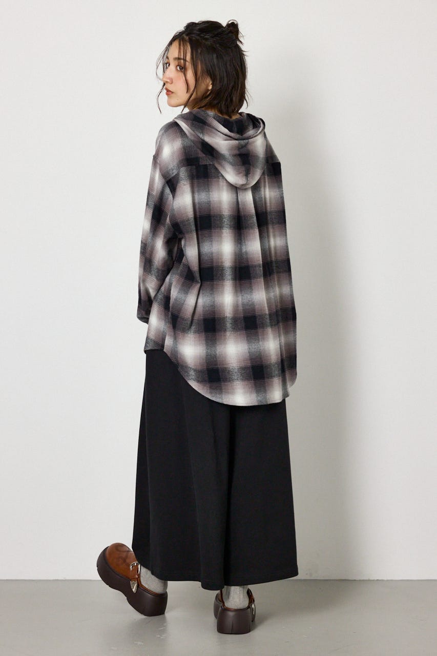 【UNISEX】フーディーチェックシャツ 柄BLK M
