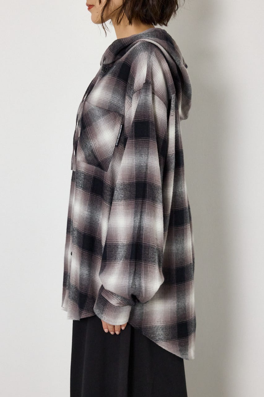 【UNISEX】フーディーチェックシャツ 柄BLK M