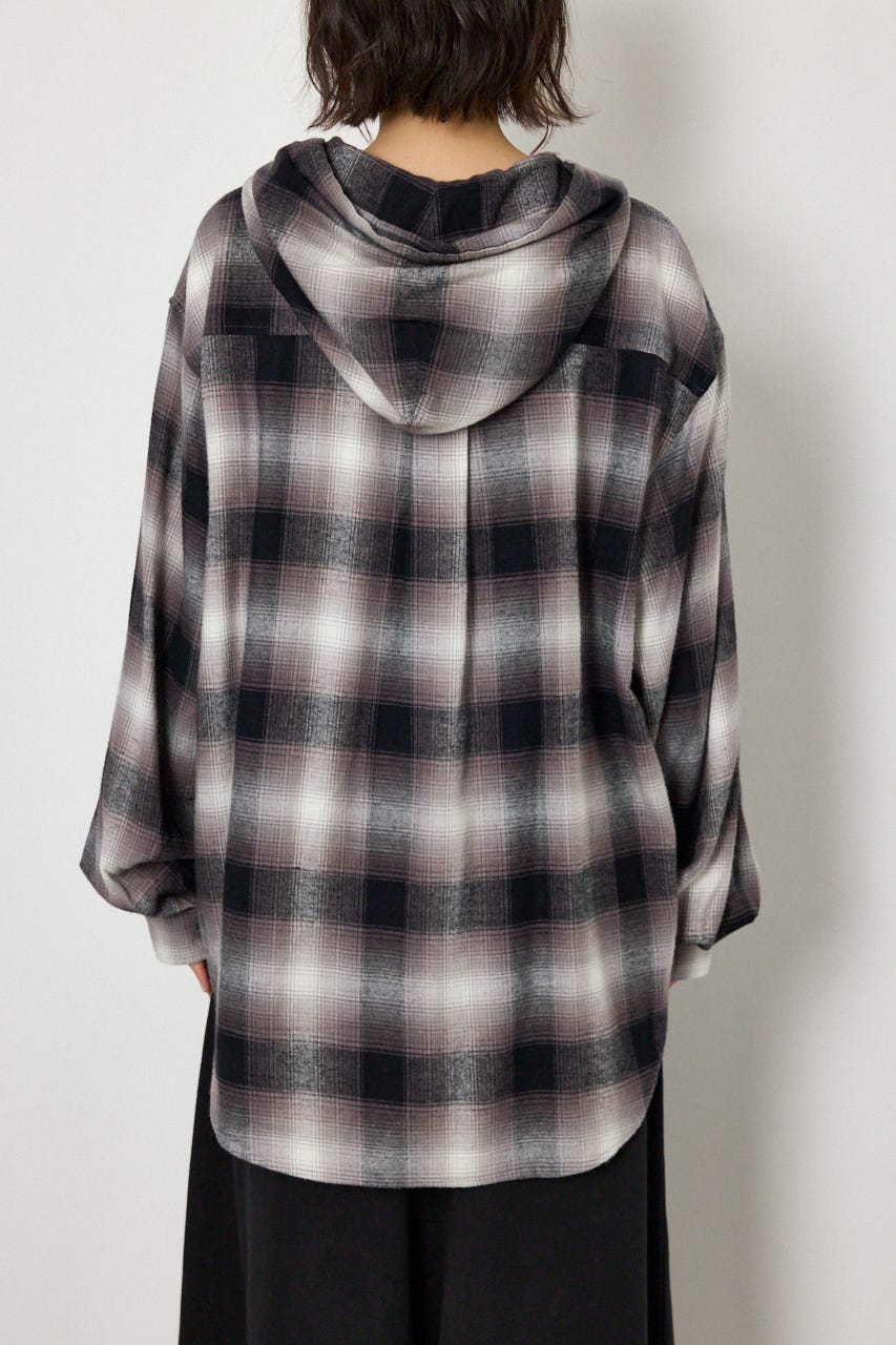 【UNISEX】フーディーチェックシャツ 柄BLK M