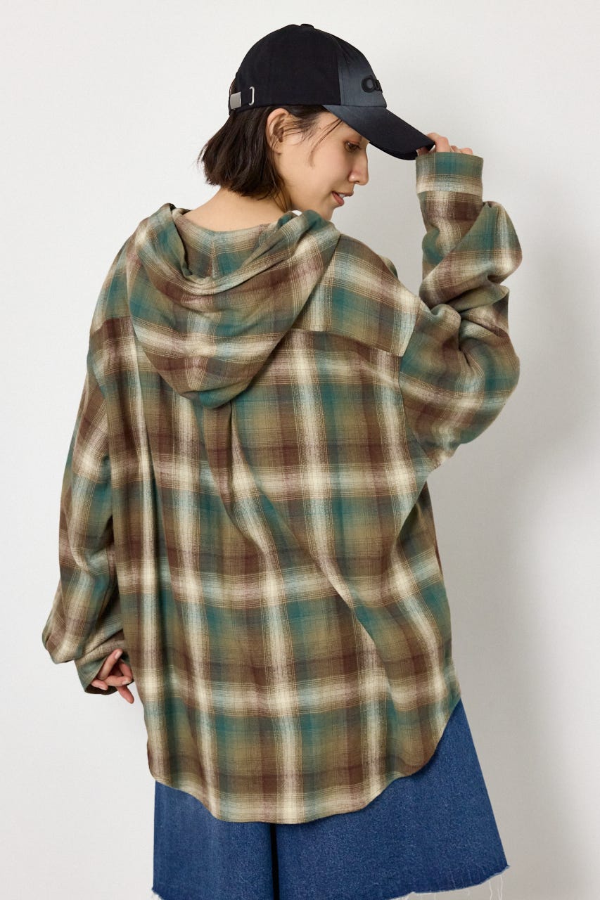 【UNISEX】フーディーチェックシャツ 柄BRN L