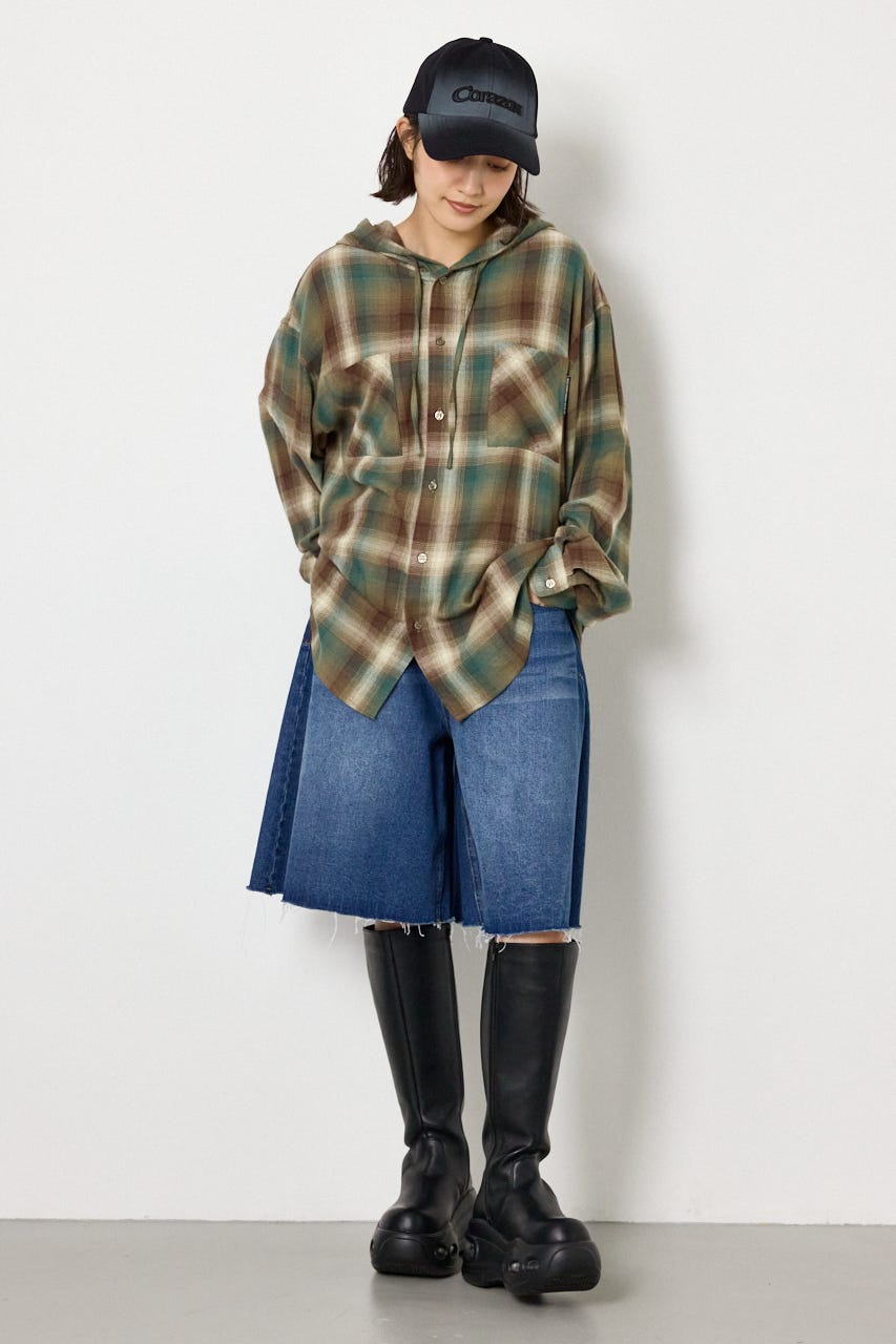 【UNISEX】フーディーチェックシャツ 柄BRN L
