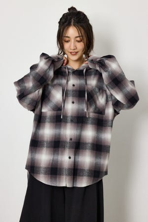【UNISEX】フーディーチェックシャツ