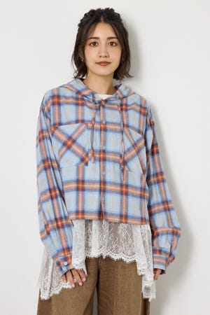 【UNISEX】フーディーチェックシャツ