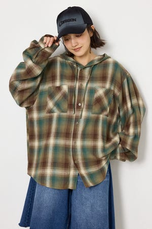【UNISEX】フーディーチェックシャツ