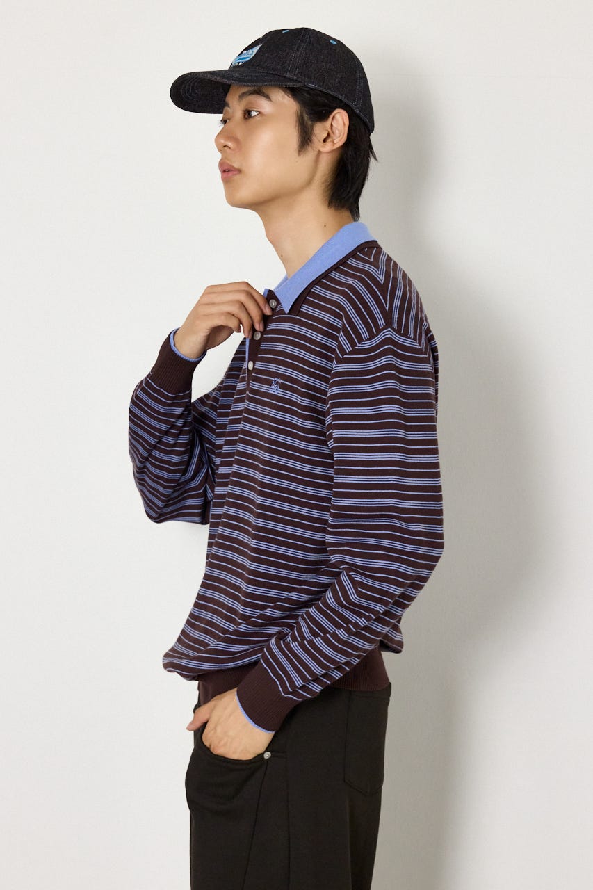 (UNISEX)SHAREニットポロシャツ 柄BRN L