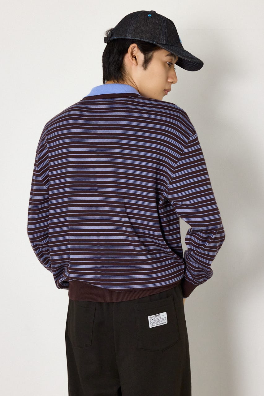 (UNISEX)SHAREニットポロシャツ 柄BRN L