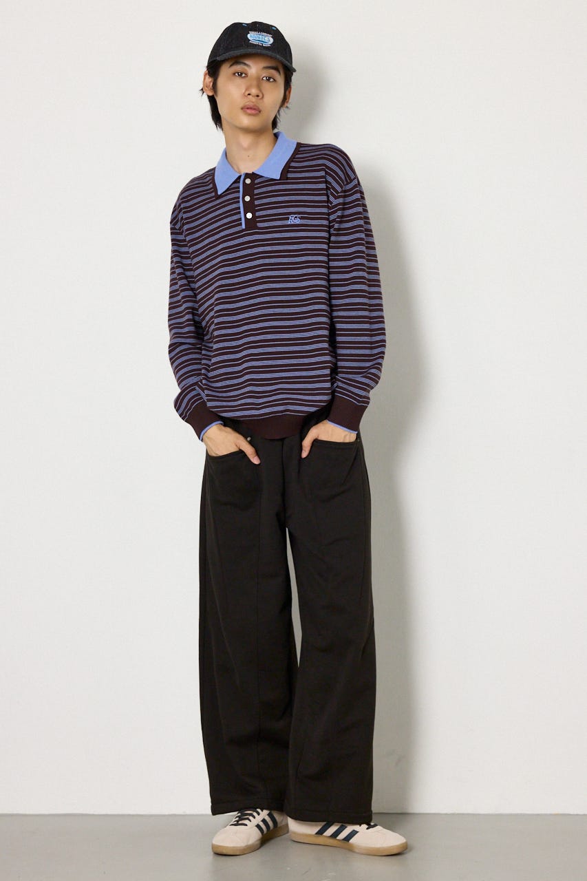 (UNISEX)SHAREニットポロシャツ 柄BRN L