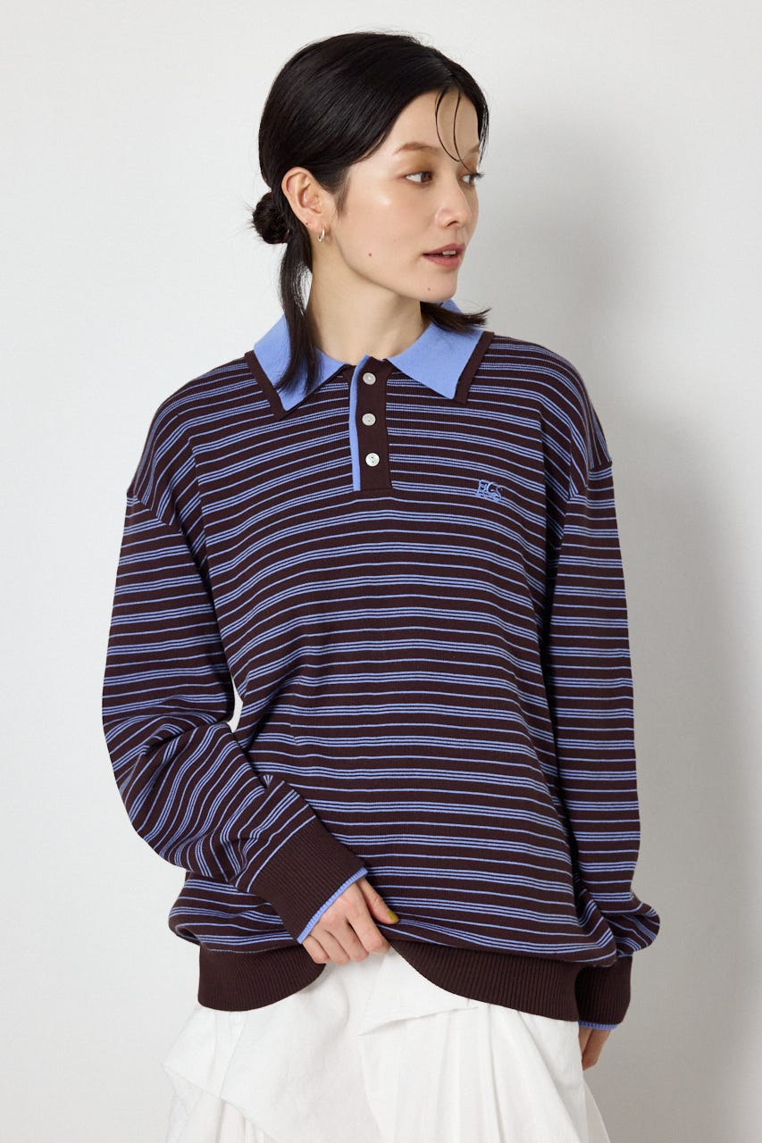 (UNISEX)【AW先行予約アイテム】SHAREニットポロシャツ 柄BRN L