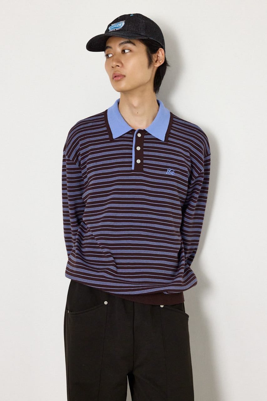 (UNISEX)SHAREニットポロシャツ 柄BRN L