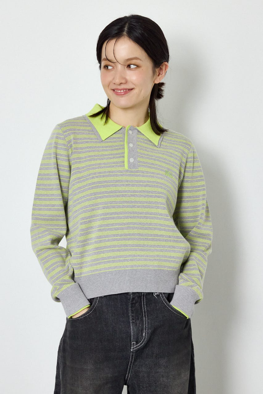 (UNISEX)【AW先行予約アイテム】SHAREニットポロシャツ 柄GRY M