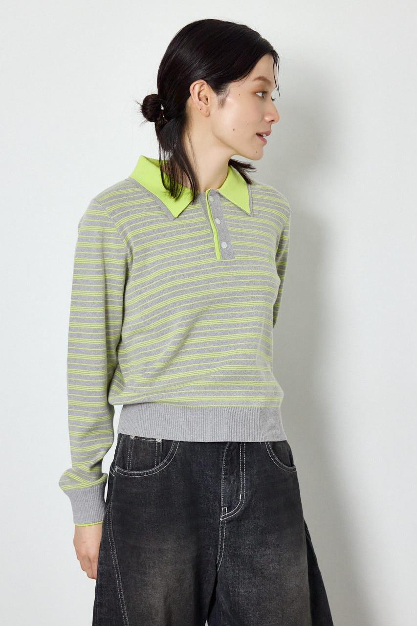 (UNISEX)【AW先行予約アイテム】SHAREニットポロシャツ 柄GRY M