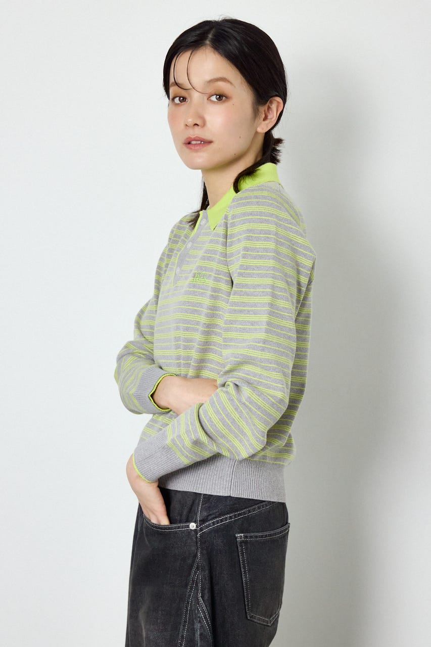 (UNISEX)【AW先行予約アイテム】SHAREニットポロシャツ 柄GRY M