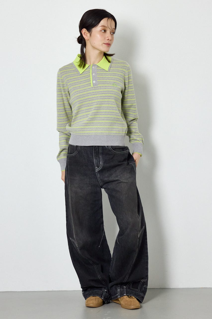 (UNISEX)【AW先行予約アイテム】SHAREニットポロシャツ 柄GRY M