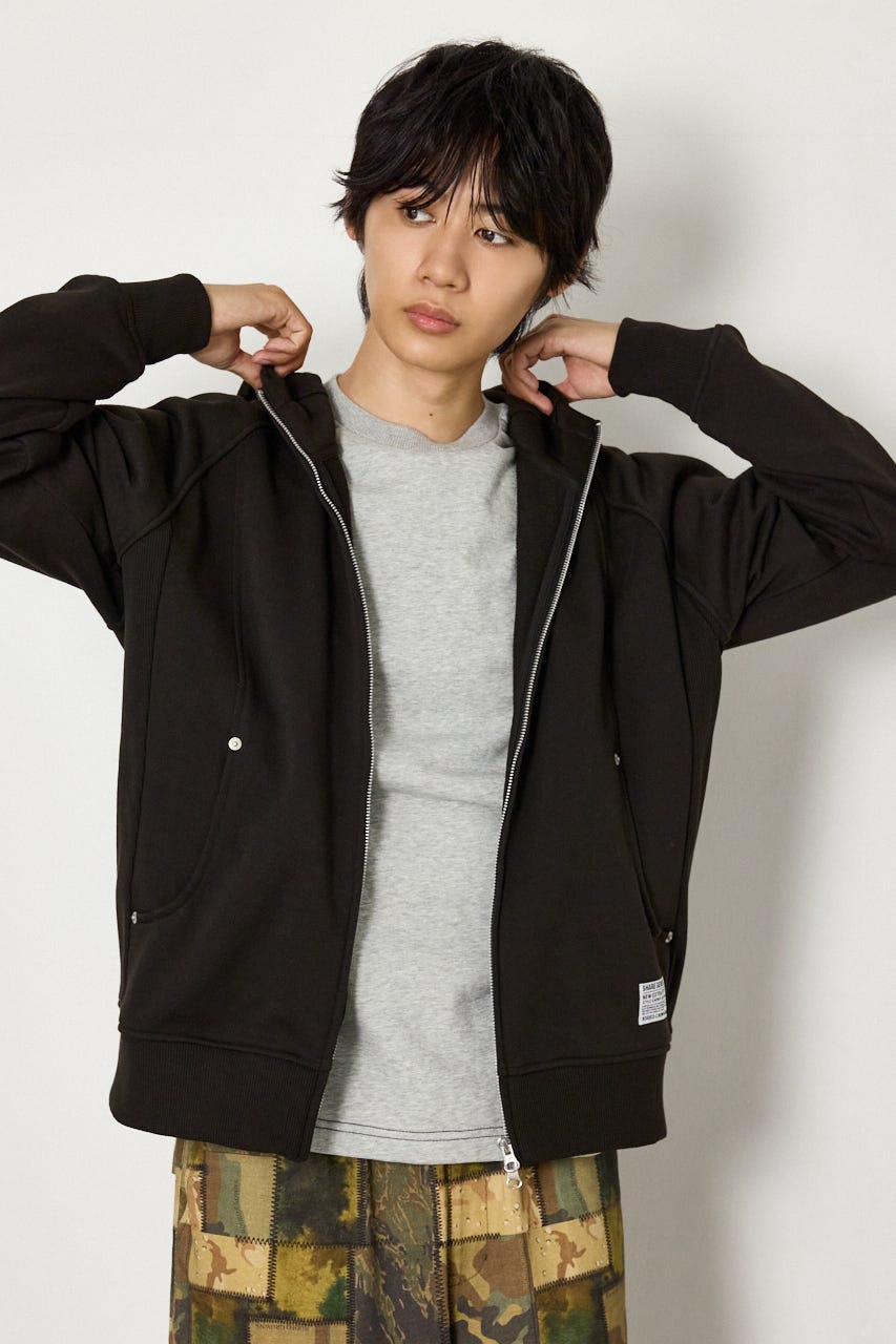 (UNISEX)SHARE スタンドネックジップパーカー BLK M