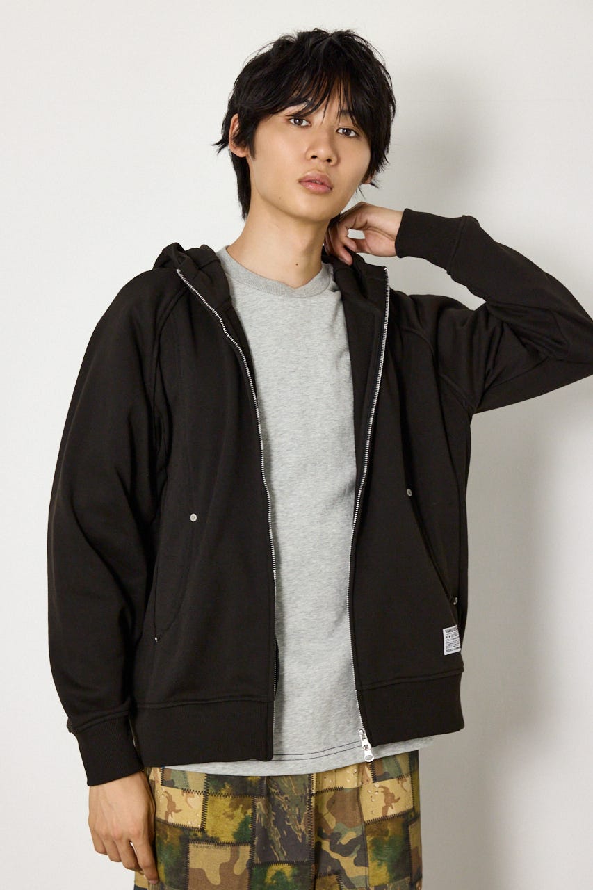 (UNISEX)SHARE スタンドネックジップパーカー BLK M