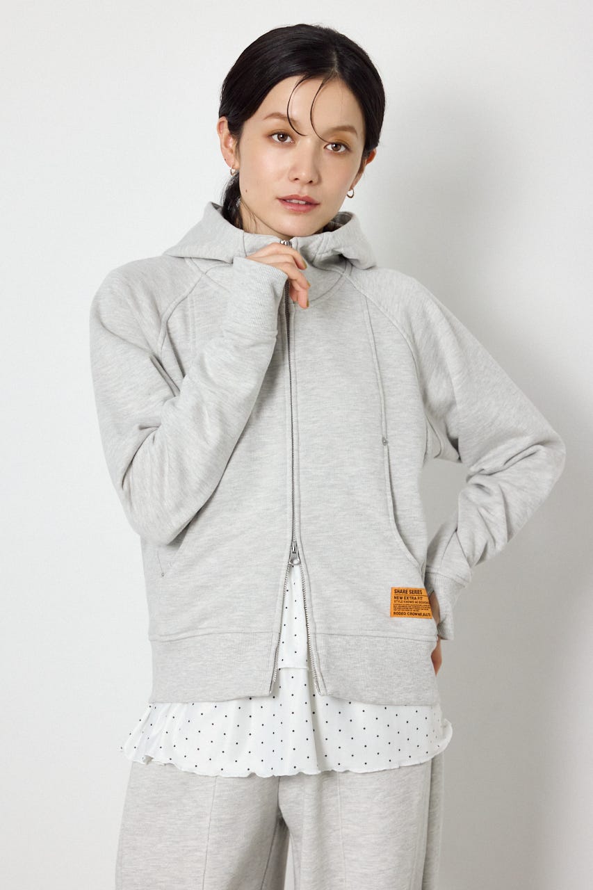(UNISEX)【AW先行予約アイテム】SHARE スタンドネックジップパーカー L/T.GRY M