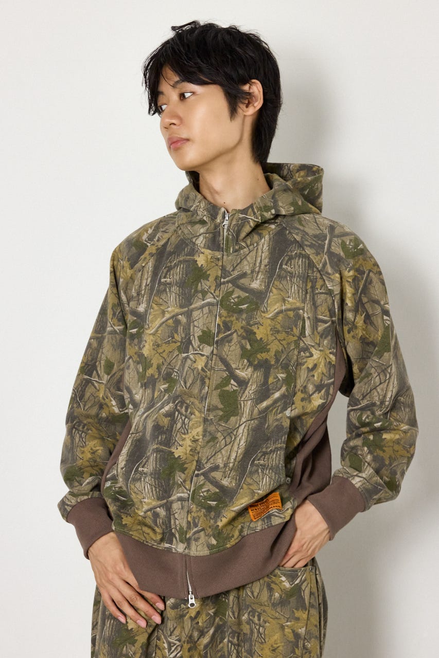 (UNISEX)SHARE パターンスタンドネックジップパーカー 迷彩 M