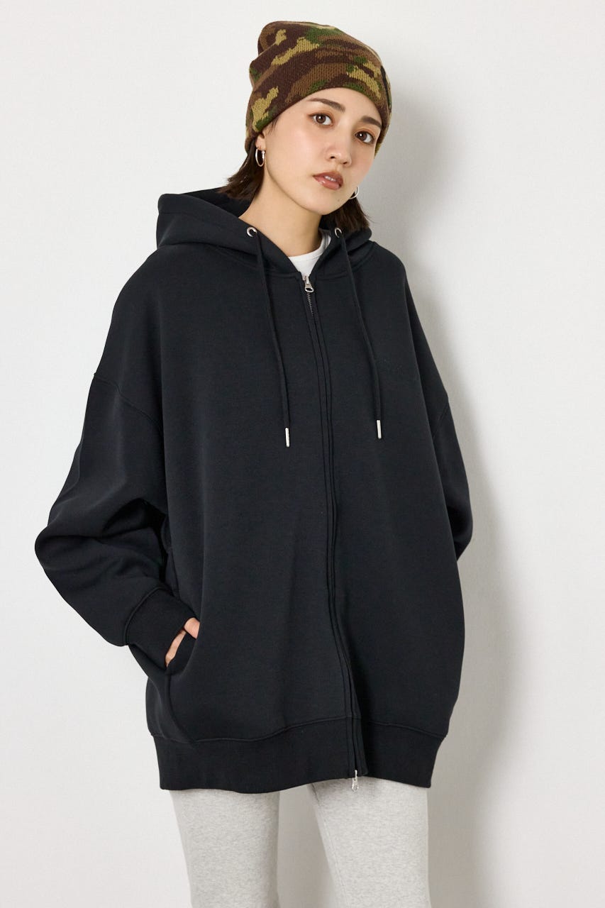 【UNISEX】エンボス W-ZIP ビッグ パーカー BLK FREE