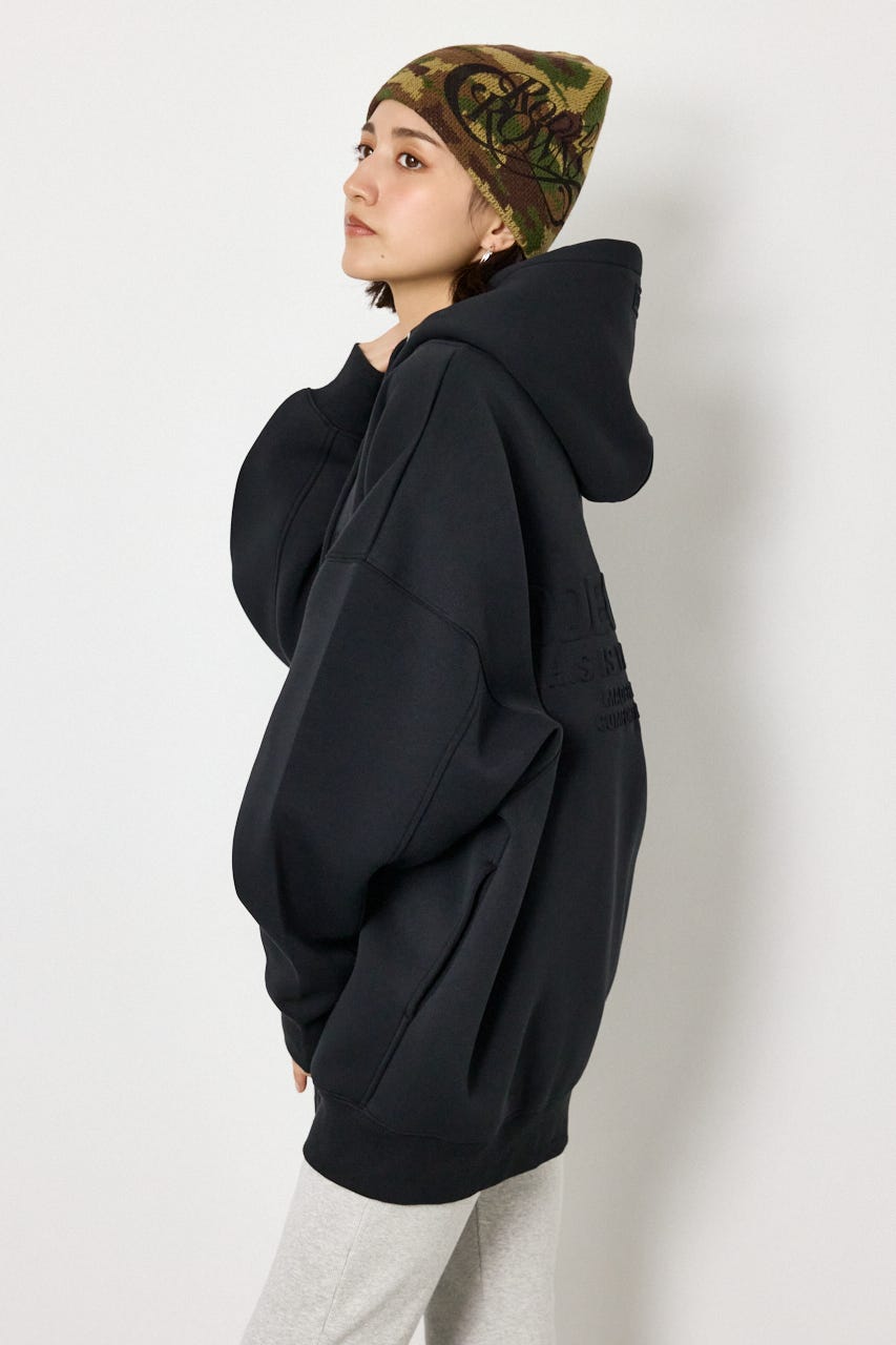 【UNISEX】エンボス W-ZIP ビッグ パーカー BLK FREE