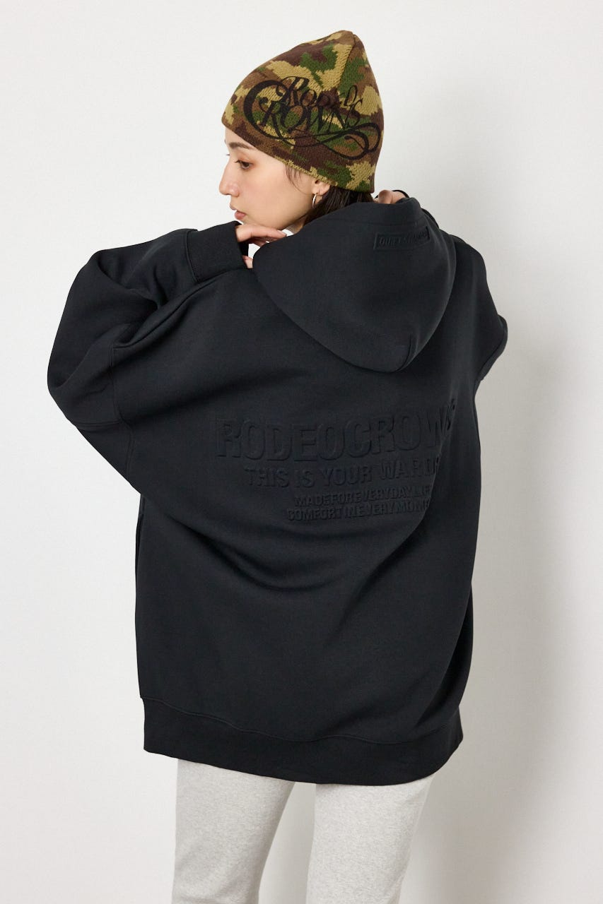 【UNISEX】エンボス W-ZIP ビッグ パーカー BLK FREE