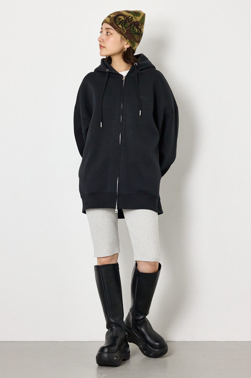 【UNISEX】エンボス W-ZIP ビッグ パーカー BLK FREE