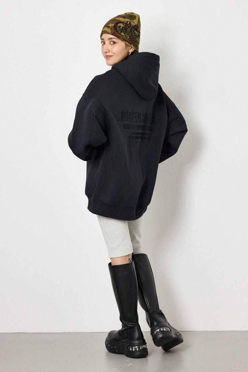 【UNISEX】エンボス W-ZIP ビッグ パーカー BLK FREE