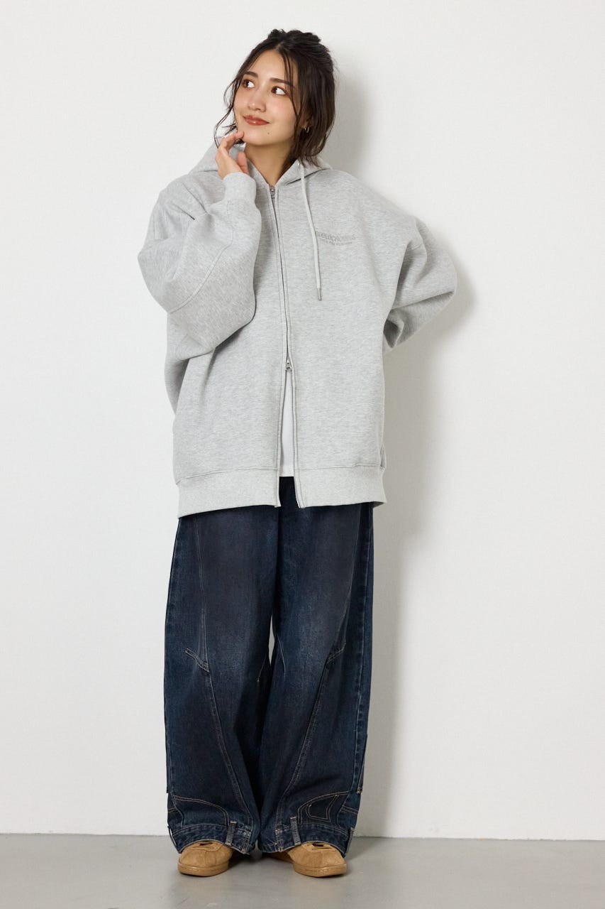 【UNISEX】エンボス W-ZIP ビッグ パーカー L/T.GRY FREE