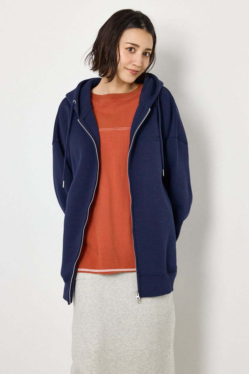 【UNISEX】エンボス W-ZIP ビッグ パーカー NVY FREE
