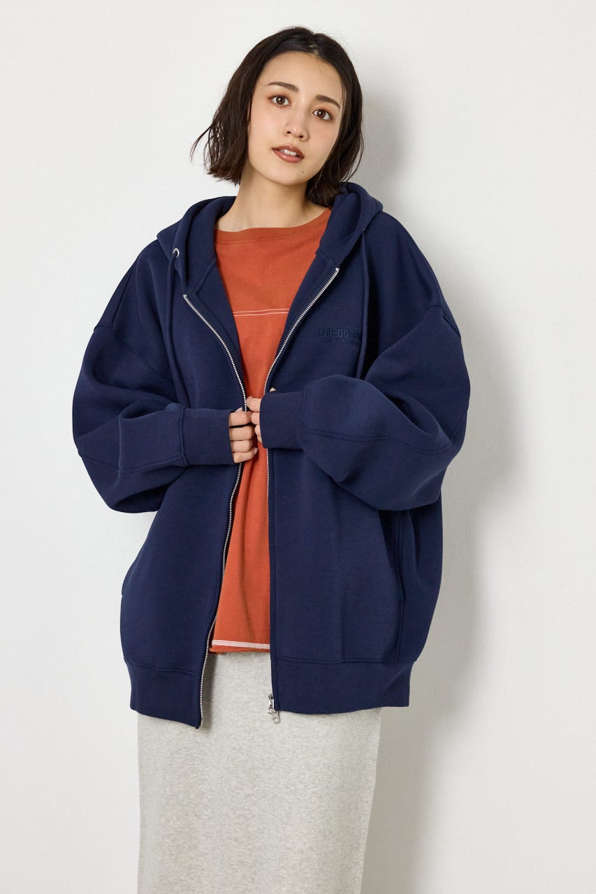 【UNISEX】エンボス W-ZIP ビッグ パーカー NVY FREE
