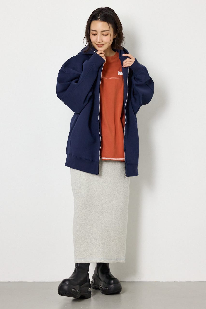 【UNISEX】エンボス W-ZIP ビッグ パーカー NVY FREE