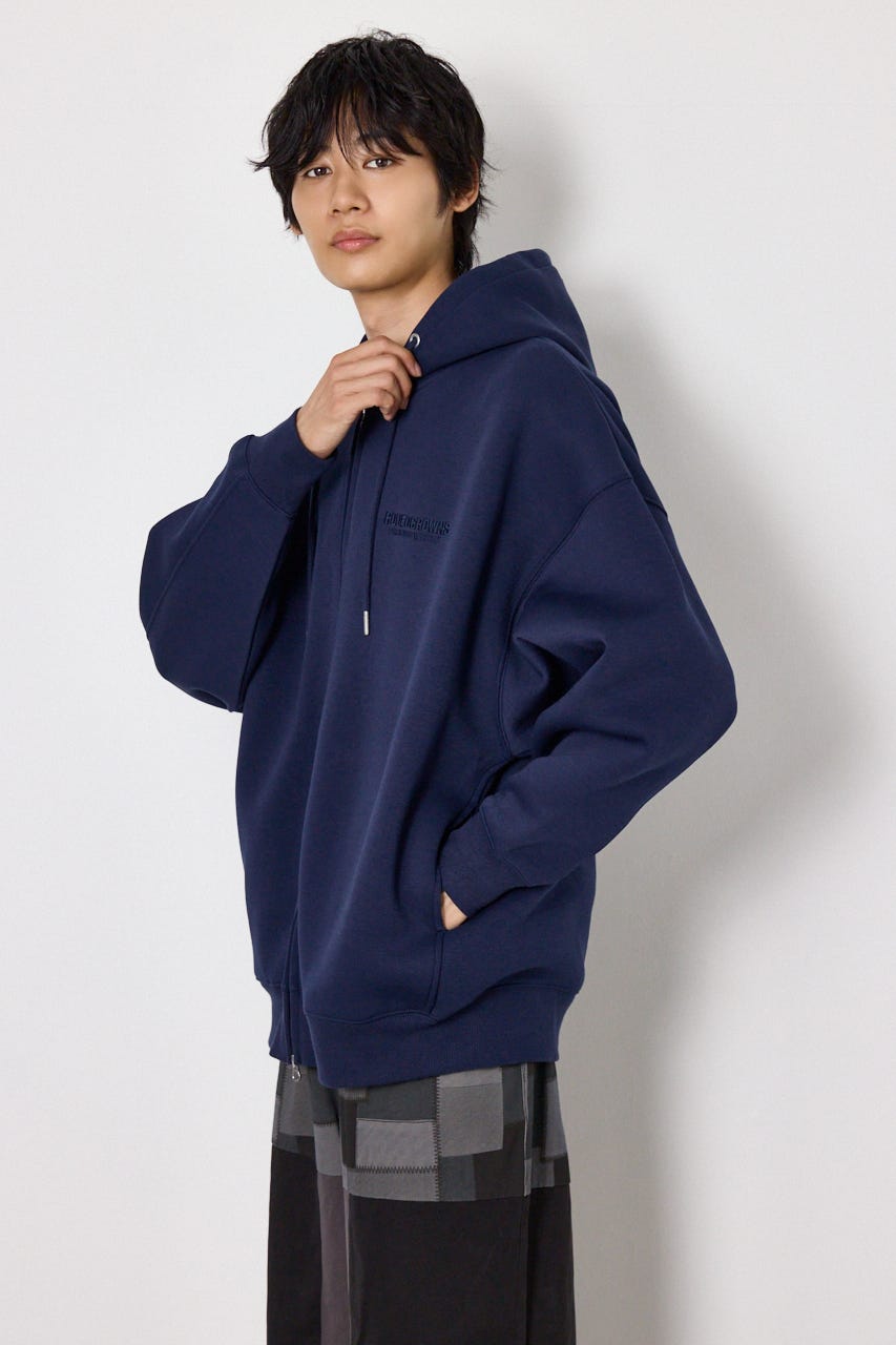 【UNISEX】エンボス W-ZIP ビッグ パーカー NVY FREE