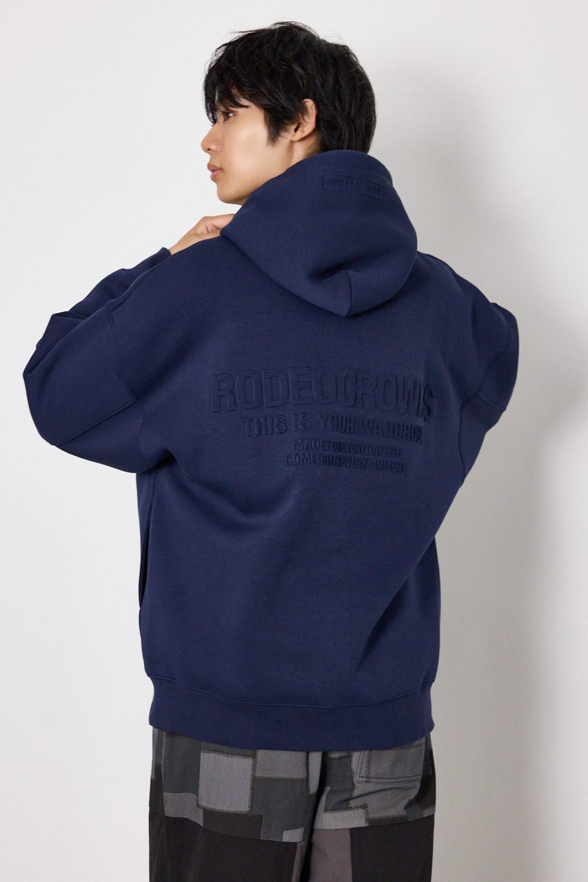 【UNISEX】エンボス W-ZIP ビッグ パーカー NVY FREE