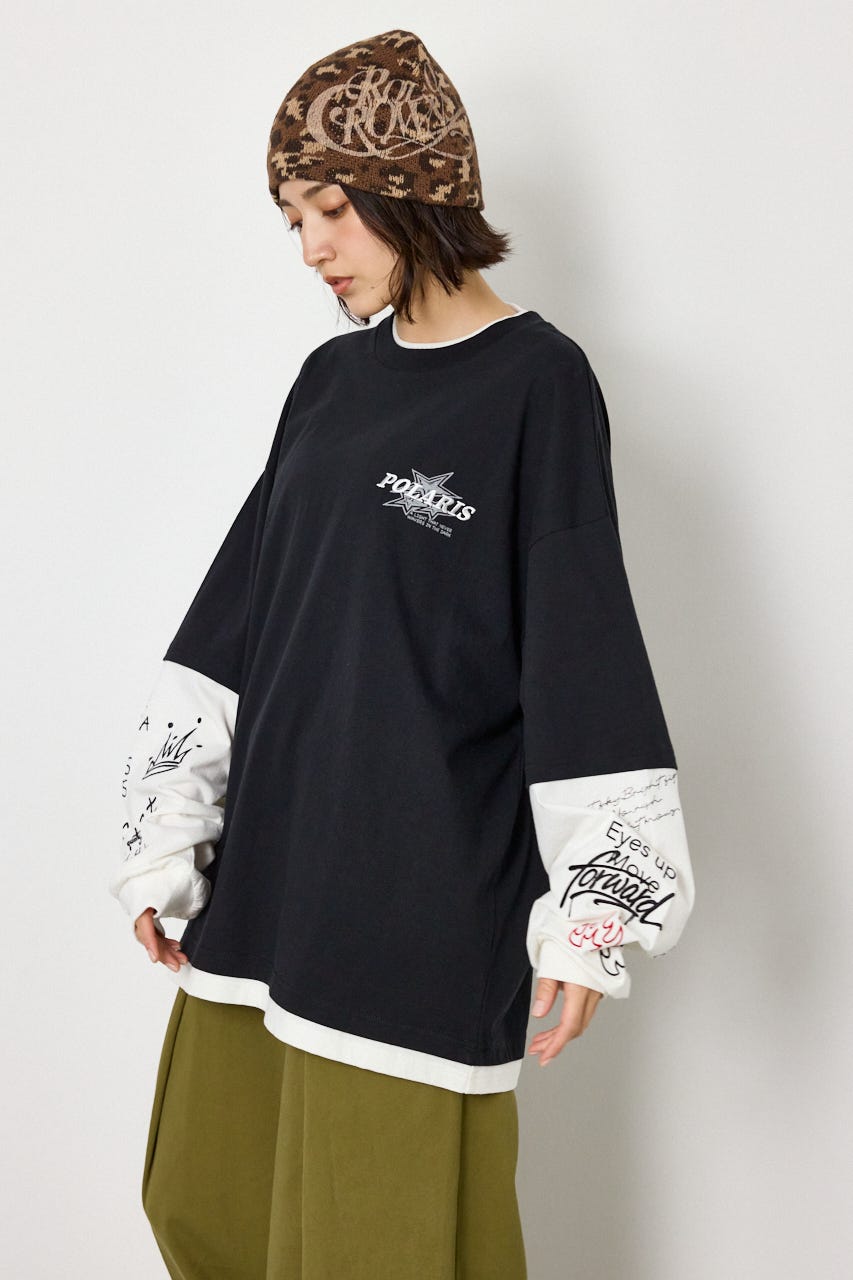 【UNISEX】スターレイヤードロングスリーブTシャツ BLK M