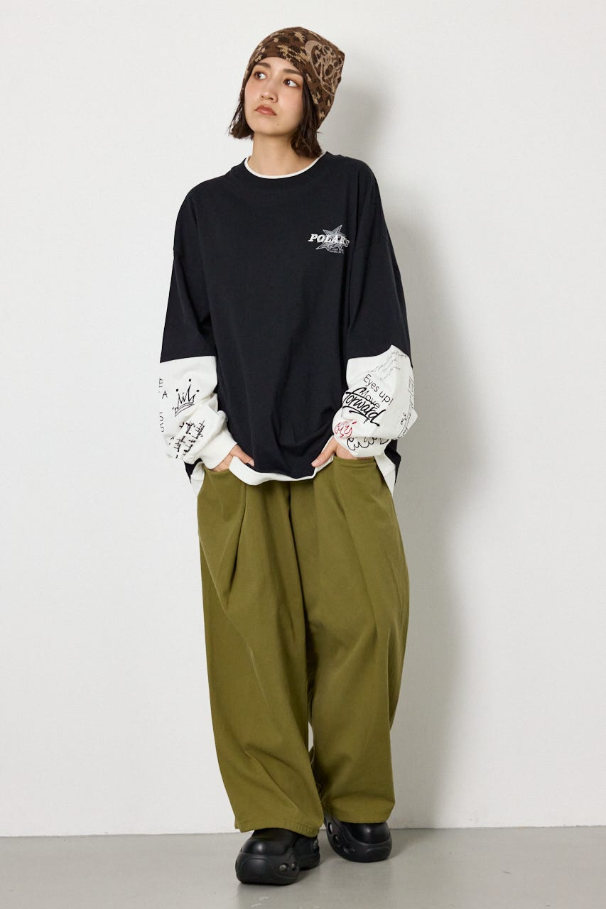 【UNISEX】スターレイヤードロングスリーブTシャツ BLK M