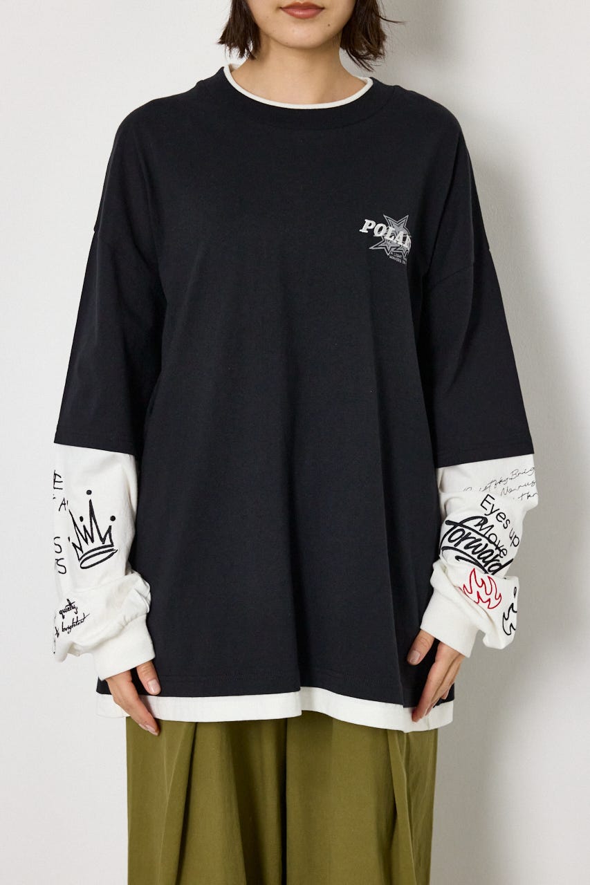 【UNISEX】スターレイヤードロングスリーブTシャツ BLK M