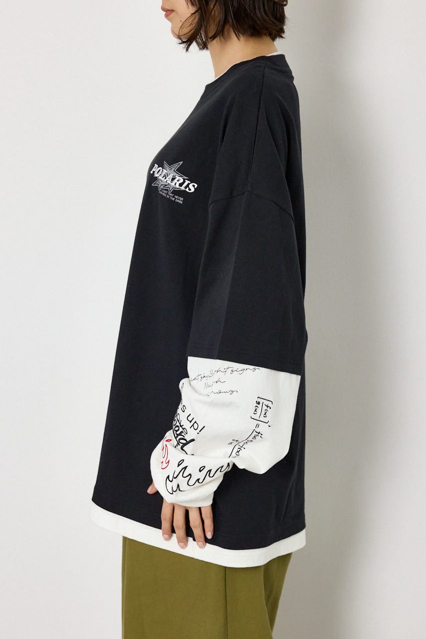 【UNISEX】スターレイヤードロングスリーブTシャツ BLK M